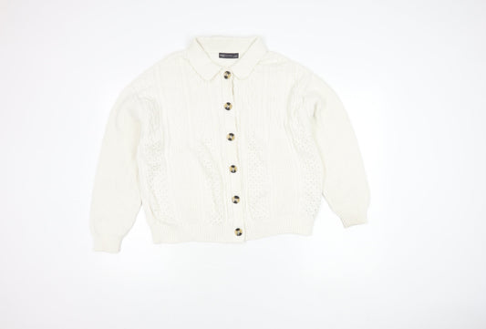 Womens UK Size L Marks and Spencer White Cardigan Jumper