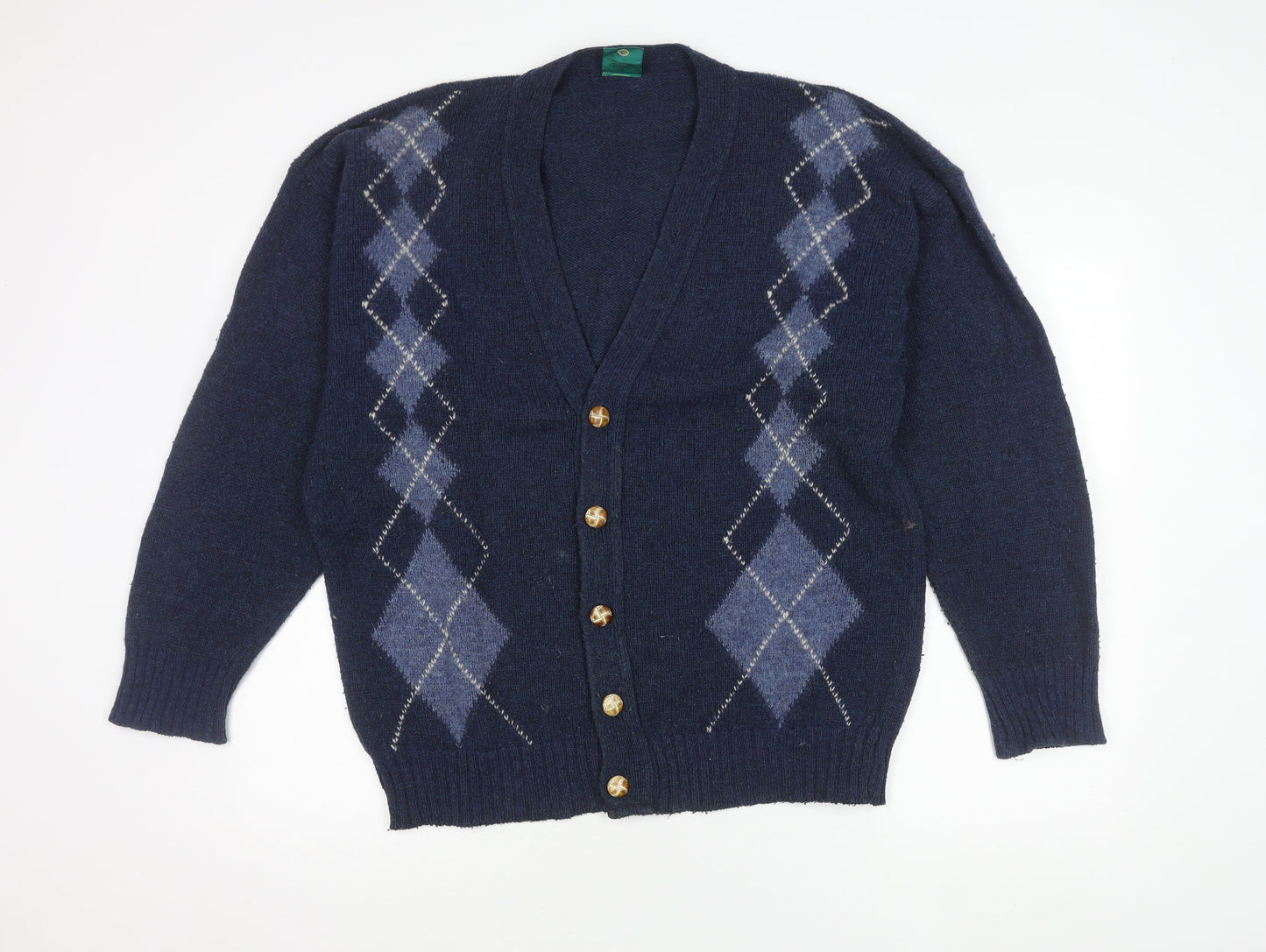 C&A Mens Blue Argyle Cardigan Medium V-Neck