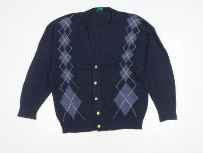 C&A Mens Blue Argyle Cardigan Medium V-Neck