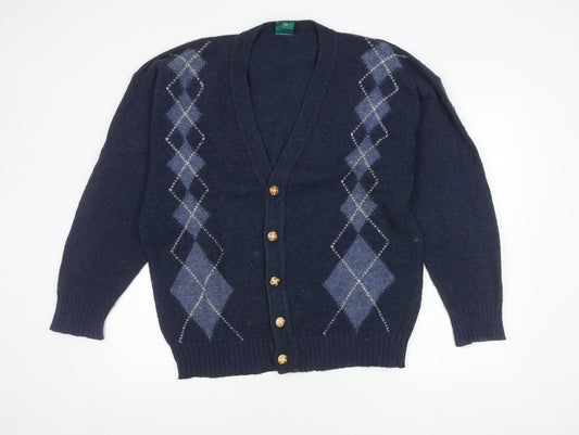 C&A Mens Blue Argyle Cardigan Medium V-Neck