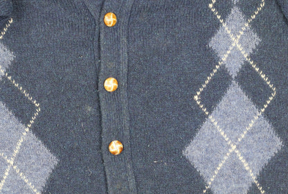 C&A Mens Blue Argyle Cardigan Medium V-Neck