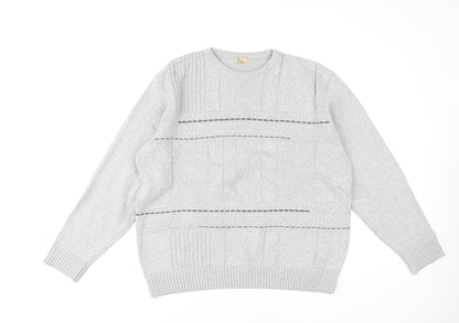 BH Men's Grey Cable-Knit Pullover Jumper M