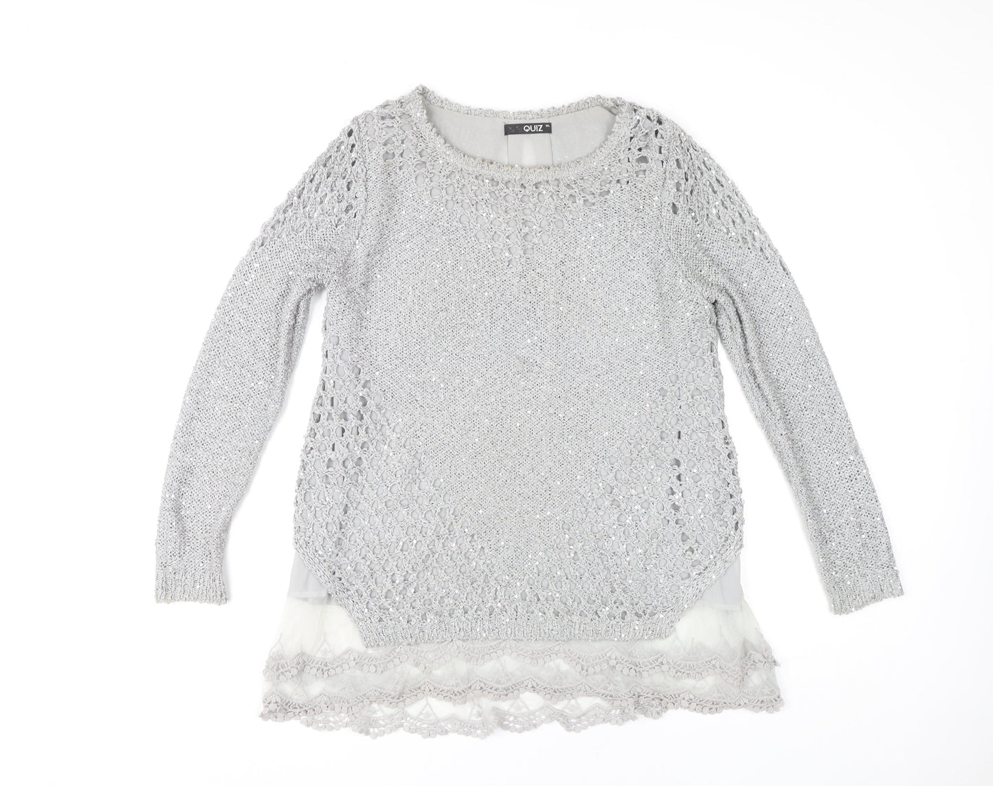 Quiz Women's Silver Tunic, Long Sleeve Knit Top, M