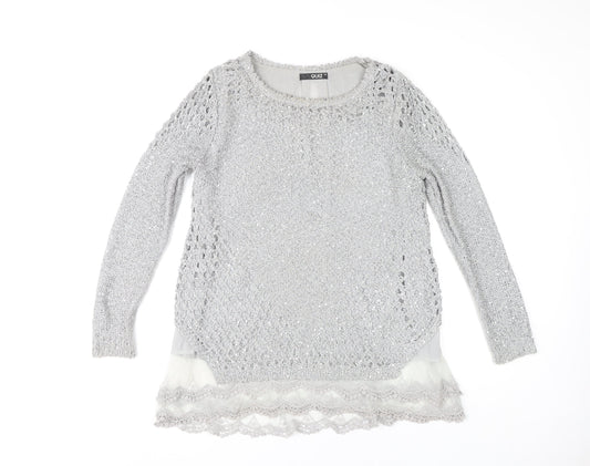 Quiz Women's Silver Tunic, Long Sleeve Knit Top, M