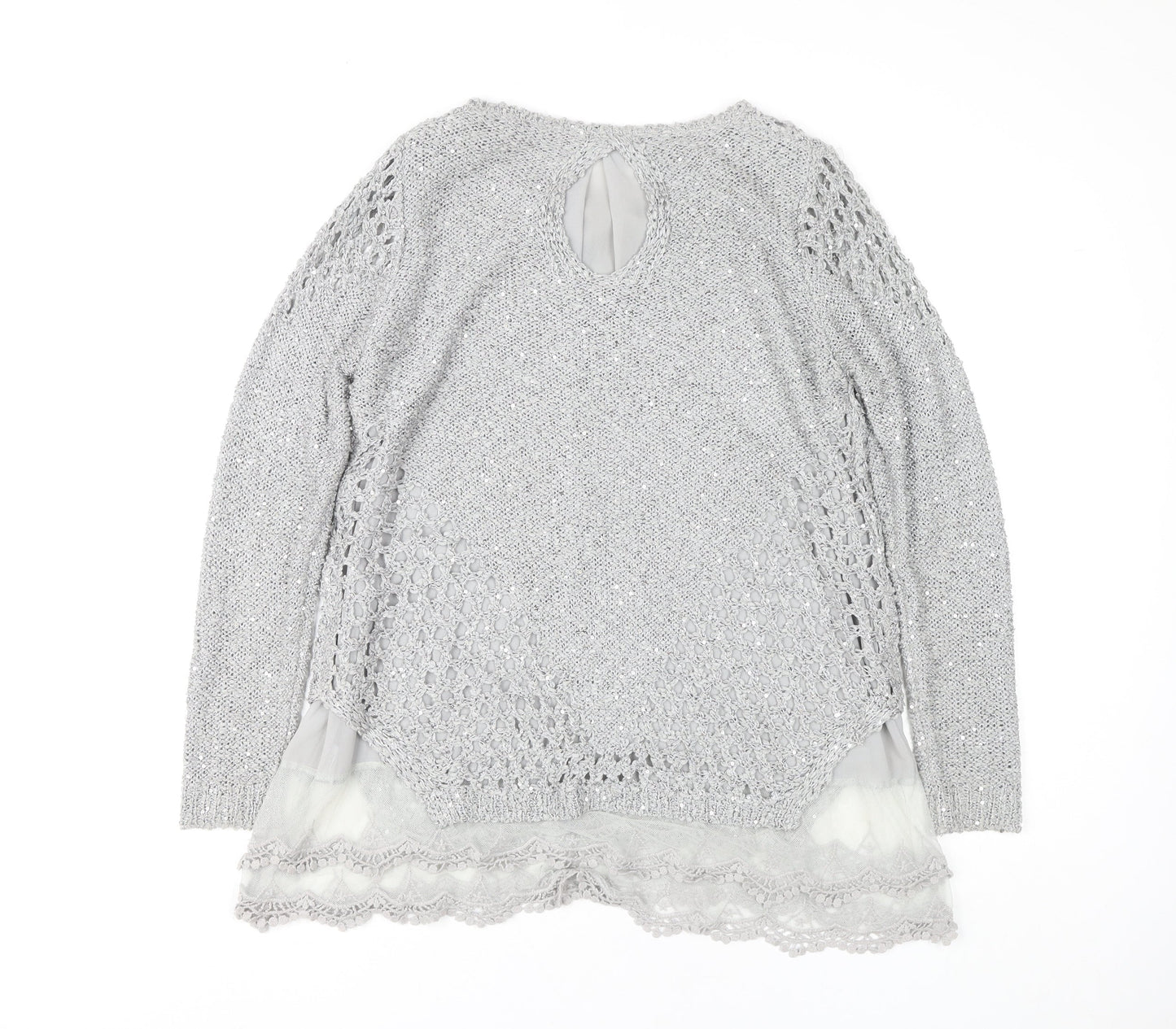 Quiz Women's Silver Tunic, Long Sleeve Knit Top, M