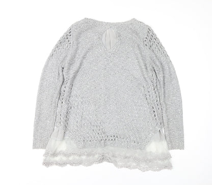 Quiz Women's Silver Tunic, Long Sleeve Knit Top, M