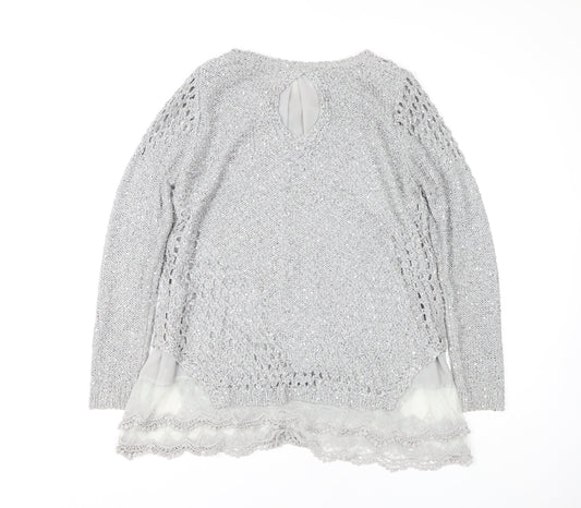 Quiz Women's Silver Tunic, Long Sleeve Knit Top, M