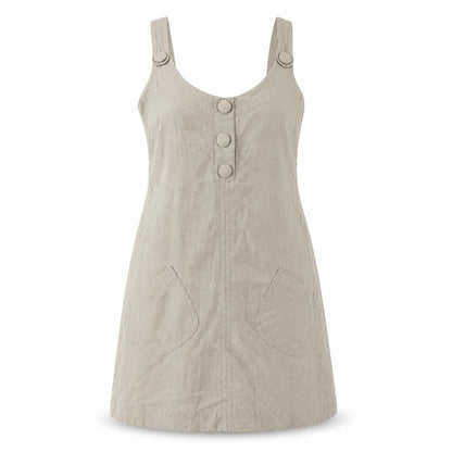 Front view of Warehouse Beige Linen Cotton Pinafore Dress UK 10