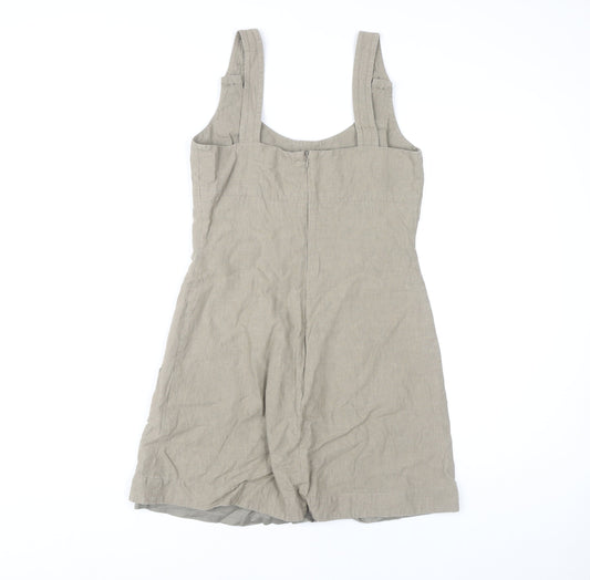 Warehouse Beige Linen Cotton Pinafore Dress UK 10