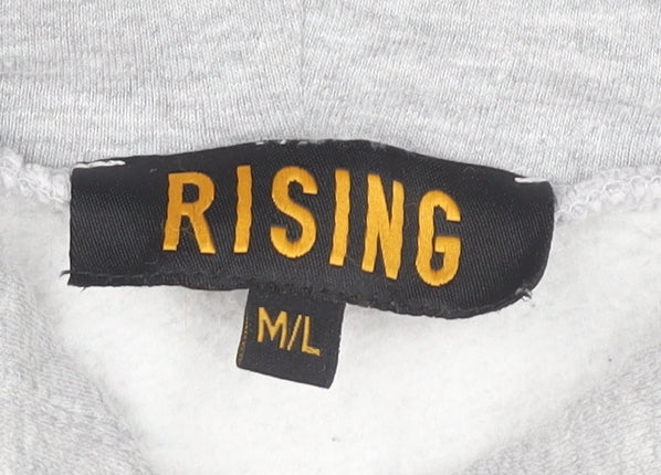 RISING Grey Pullover Hoodie M Unisex Adults Casual
