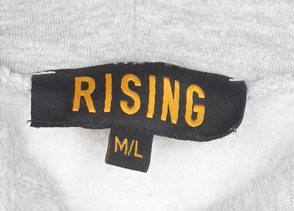 RISING Grey Pullover Hoodie M Unisex Adults Casual