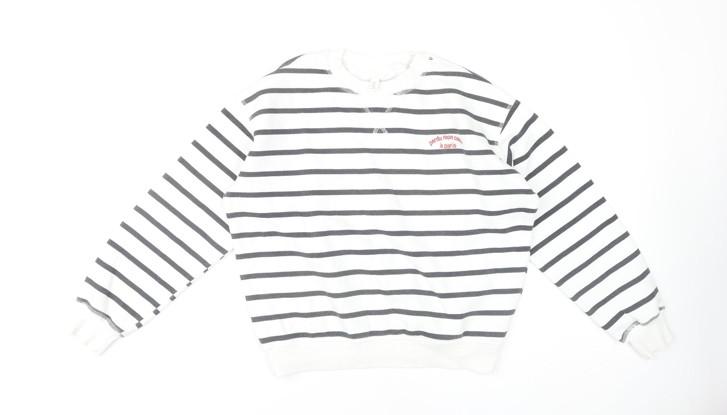 Women's White Striped Pullover Sweatshirt Size 8