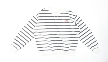 Women's White Striped Pullover Sweatshirt Size 8