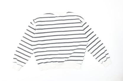 Women's White Striped Pullover Sweatshirt Size 8