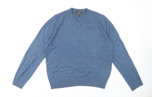 Marks and Spencer Men's Blue V-Neck Jumper - Size L