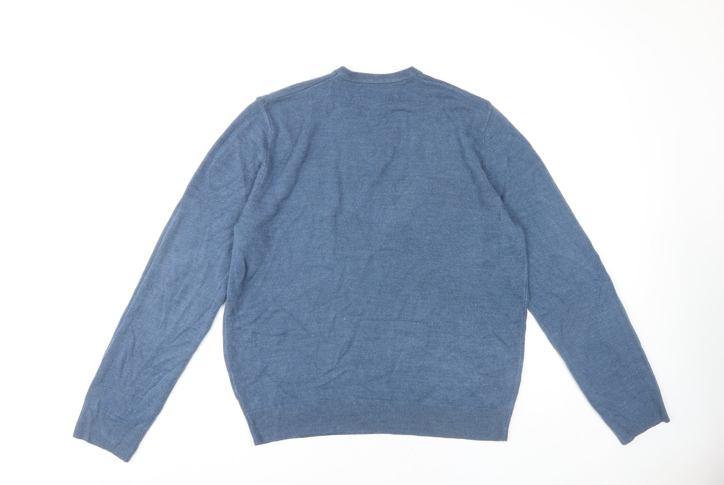 Marks and Spencer Men's Blue V-Neck Jumper - Size L