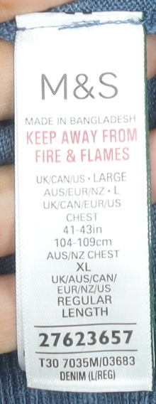 Marks and Spencer Men's Blue V-Neck Jumper - Size L