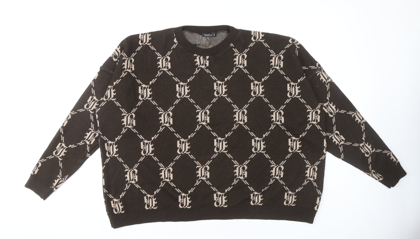 Boohoo Women's XL Brown Geometric Pullover Jumper