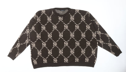 Boohoo Women's XL Brown Geometric Pullover Jumper