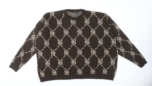Boohoo Women's XL Brown Geometric Pullover Jumper