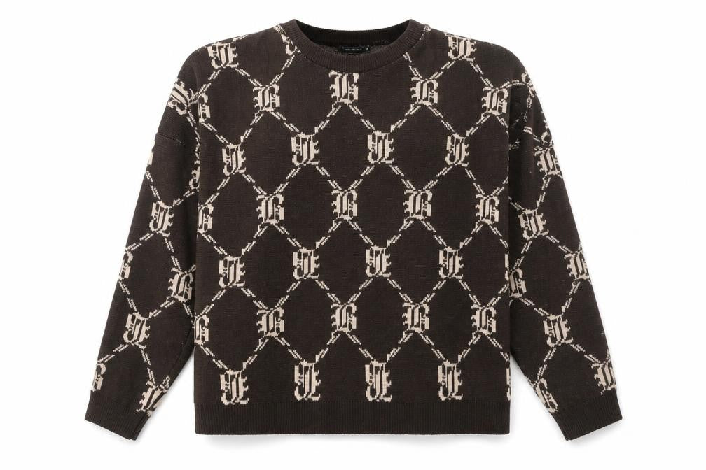 Boohoo Women's XL Brown Geometric Pullover Jumper