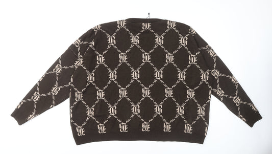 Boohoo Women's XL Brown Geometric Pullover Jumper