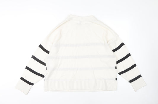 H&M Women's White Striped Pullover Jumper M