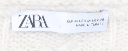 Zara Women Ivory Cable-Knit Jumper M Acrylic Polyamide