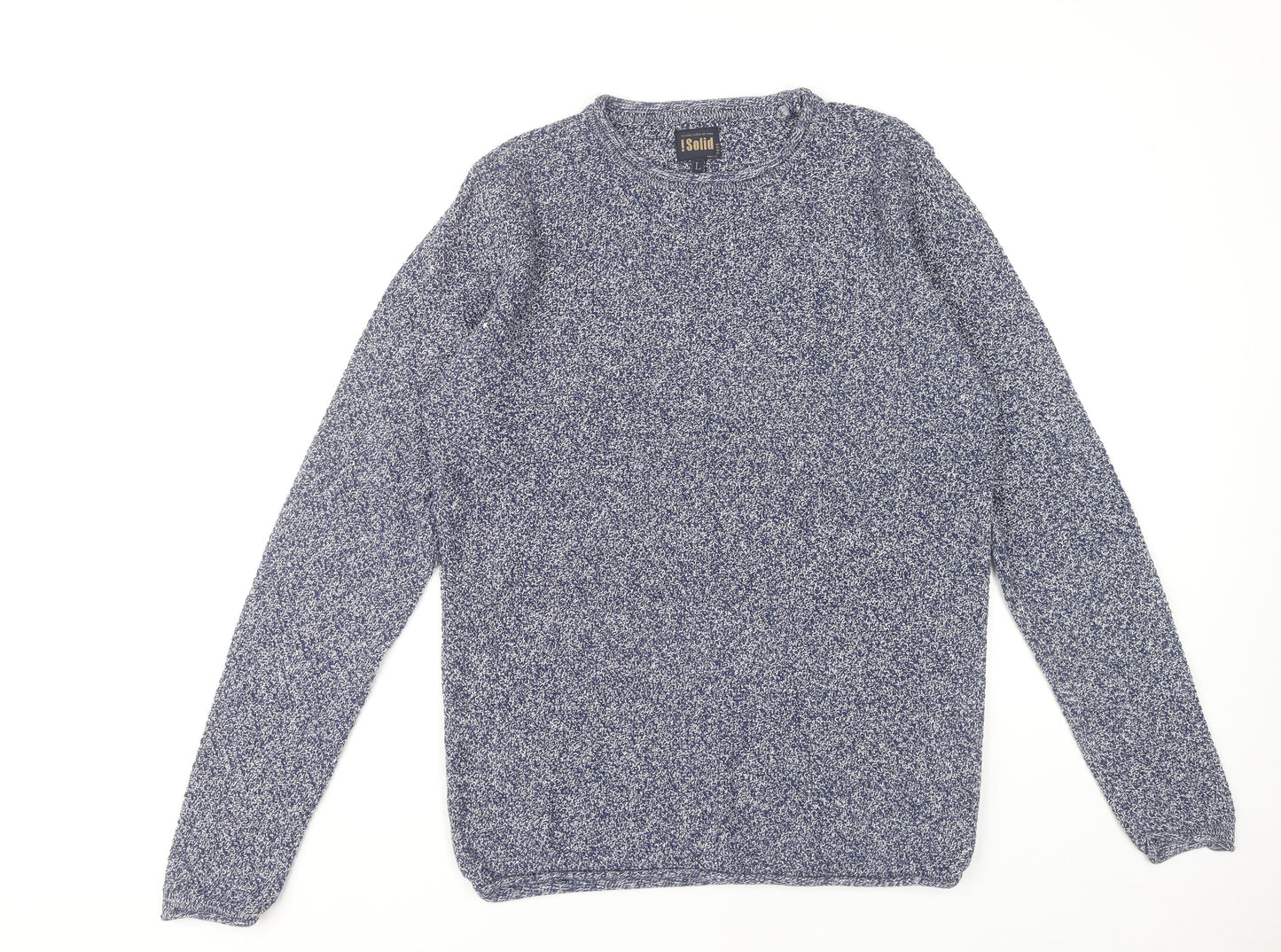 Solid Men's Blue L Knitted Pullover Jumper