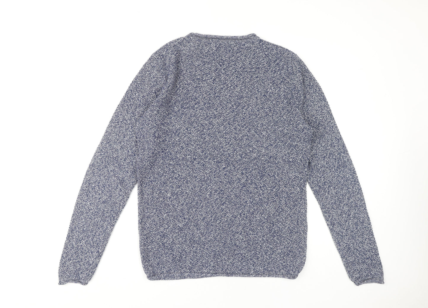 Solid Men's Blue L Knitted Pullover Jumper