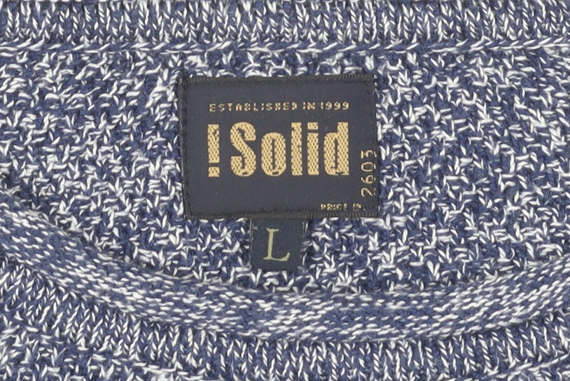 Solid Men's Blue L Knitted Pullover Jumper