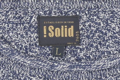 Solid Men's Blue L Knitted Pullover Jumper