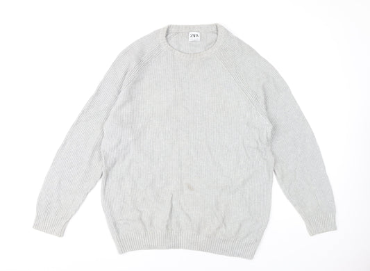Zara Men's Grey XL Crew Neck Pullover Jumper