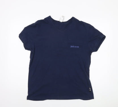 Just Cavalli Men's Blue V-Neck T-Shirt, Size 42