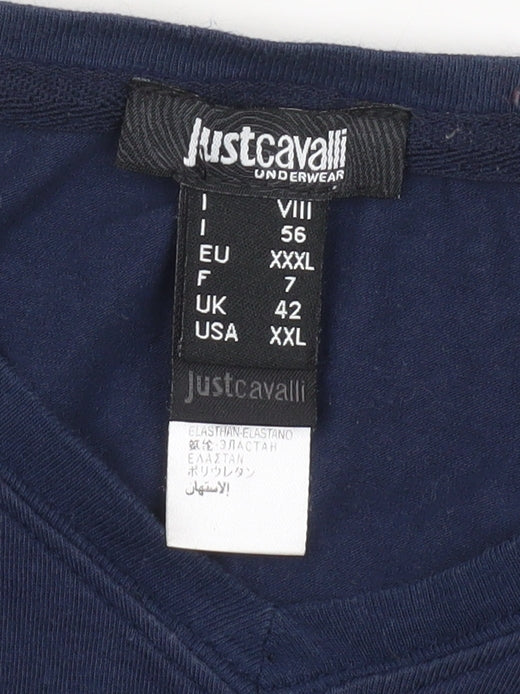 Just Cavalli Men's Blue V-Neck T-Shirt, Size 42