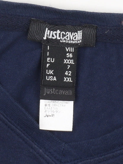 Just Cavalli Men's Blue V-Neck T-Shirt, Size 42