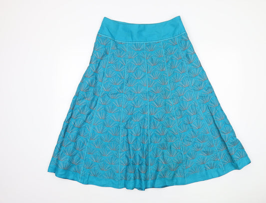 Monsoon Women's Blue A-Line Skirt, Size 10, Embroidered