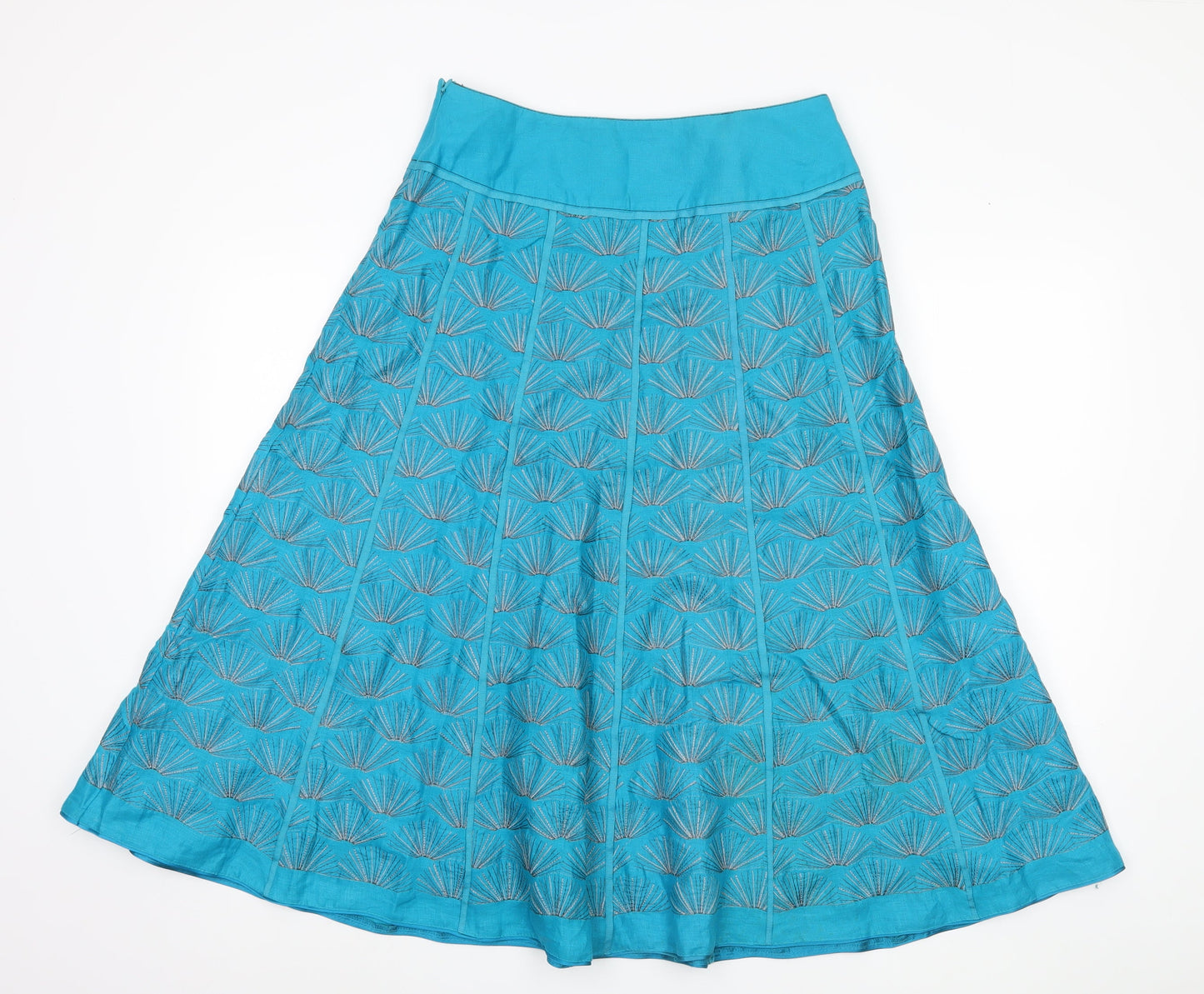 Monsoon Women's Blue A-Line Skirt, Size 10, Embroidered