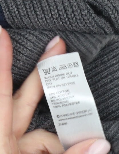 Marks & Spencer Men's Grey Full Zip Jumper - Medium