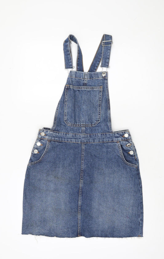 F&F Women's Blue Denim Pinafore Dress Size 8