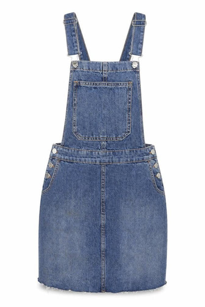 Front view of F&F Women's Blue Denim Pinafore Dress, size 8