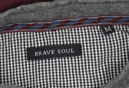 Brave Soul Men's Red Long Sleeve Polo Medium