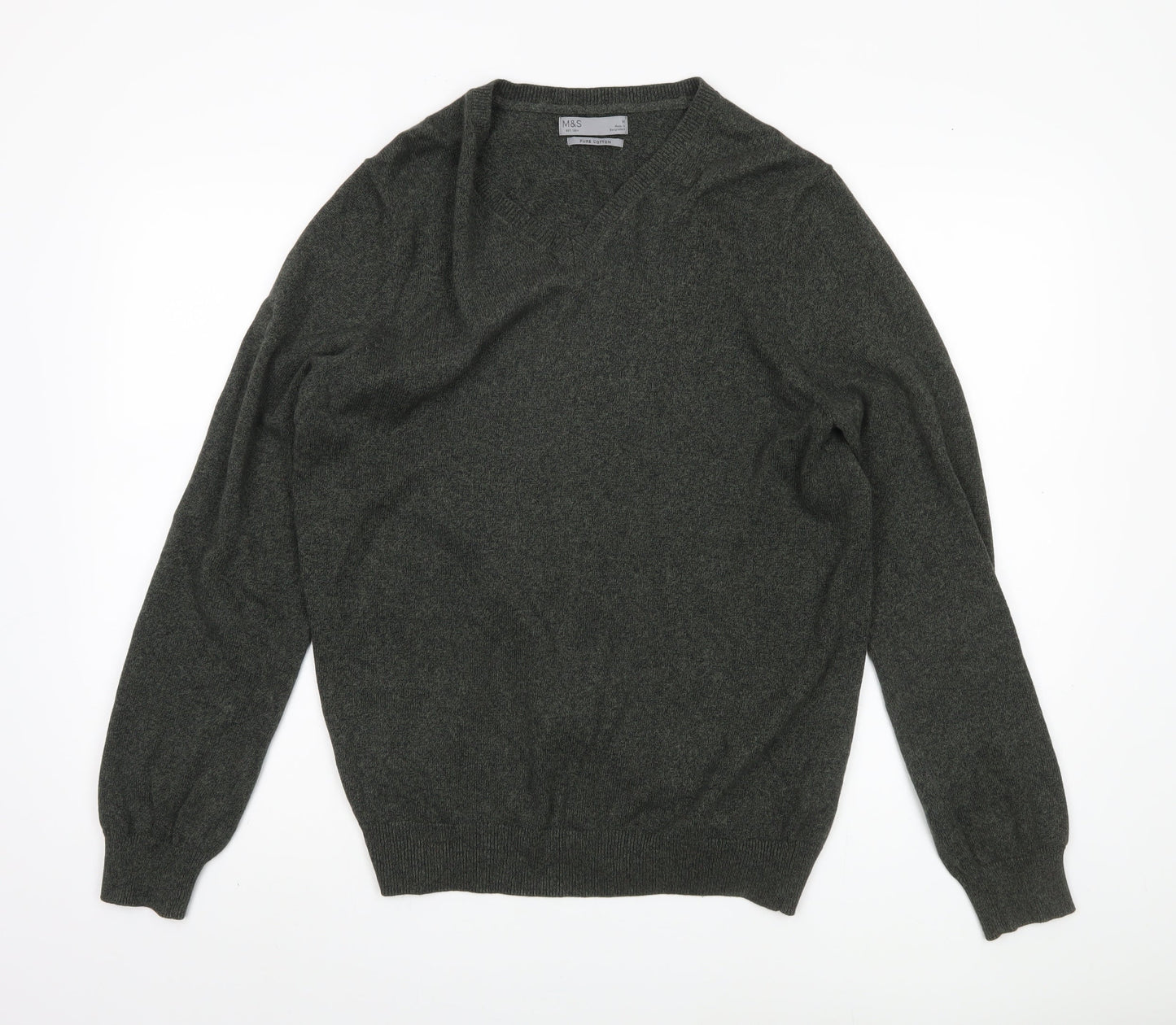 Marks and Spencer Men's Green Cotton Pullover Jumper Medium