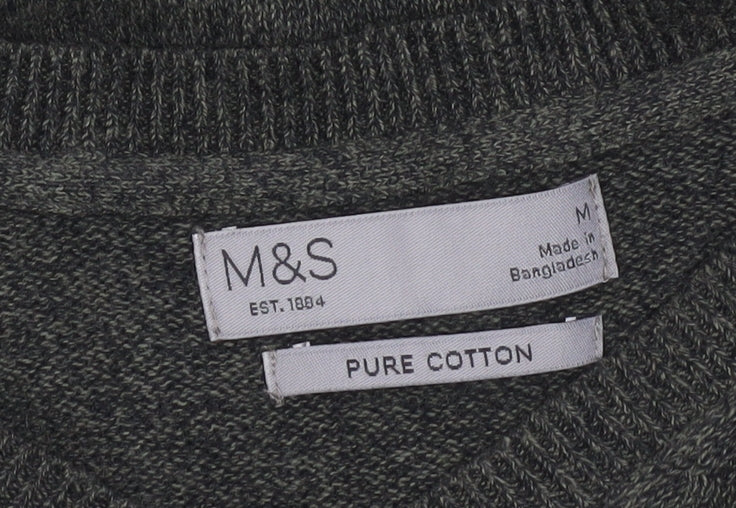 Marks and Spencer Men's Green Cotton Pullover Jumper Medium