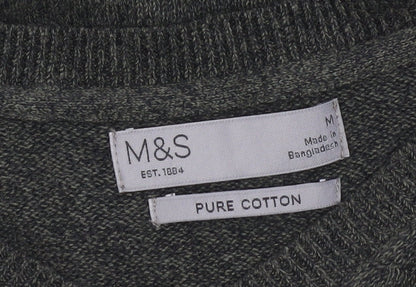 Marks and Spencer Men's Green Cotton Pullover Jumper Medium