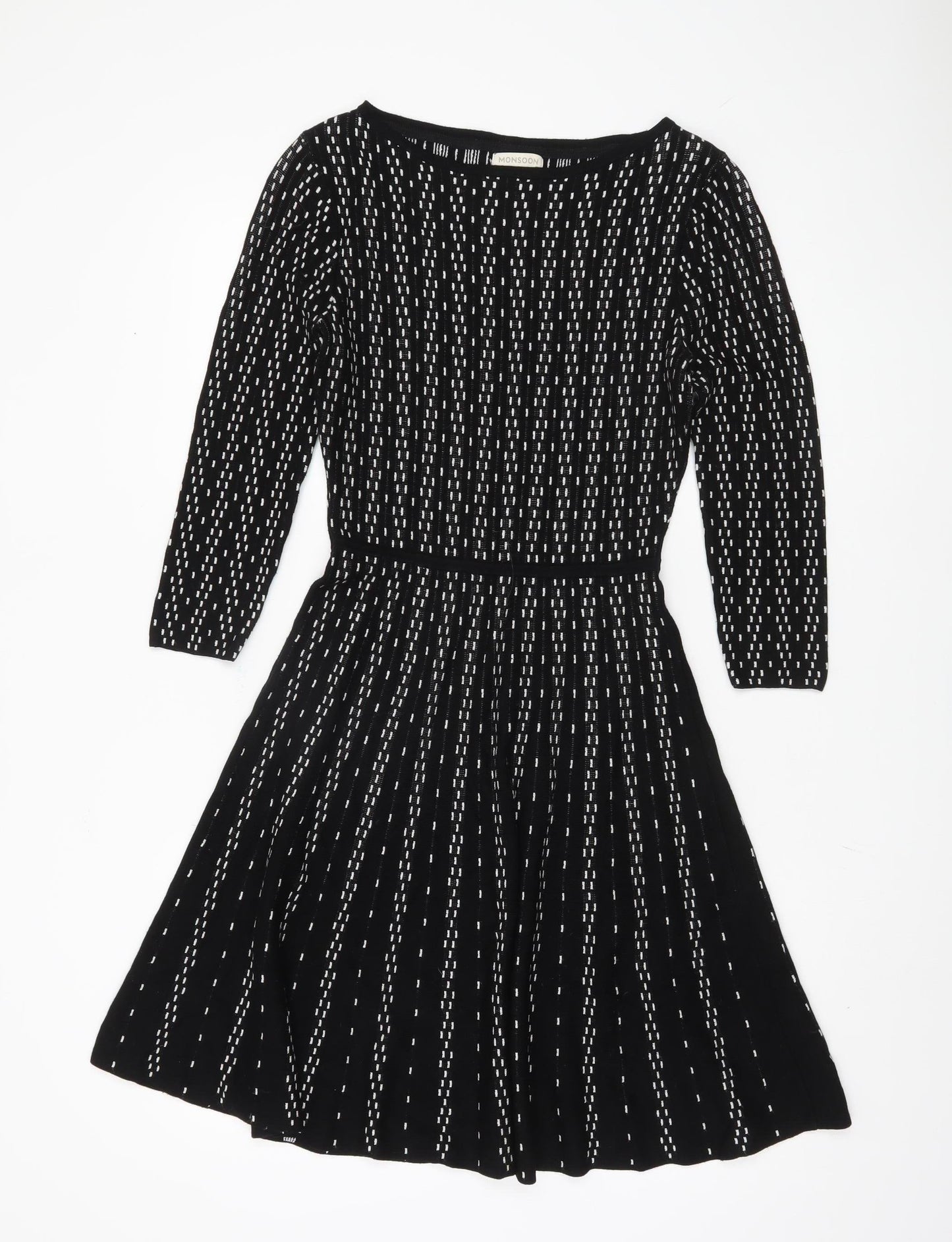 Monsoon Women A-Line Black Striped Dress S