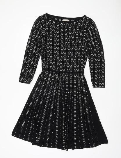 Monsoon Women A-Line Black Striped Dress S