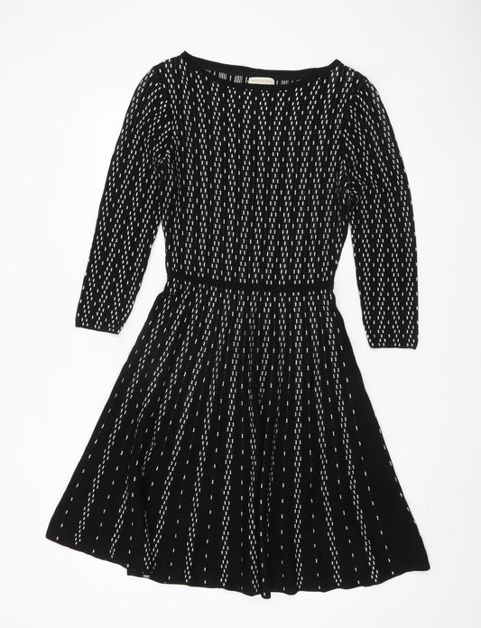 Monsoon Women A-Line Black Striped Dress S