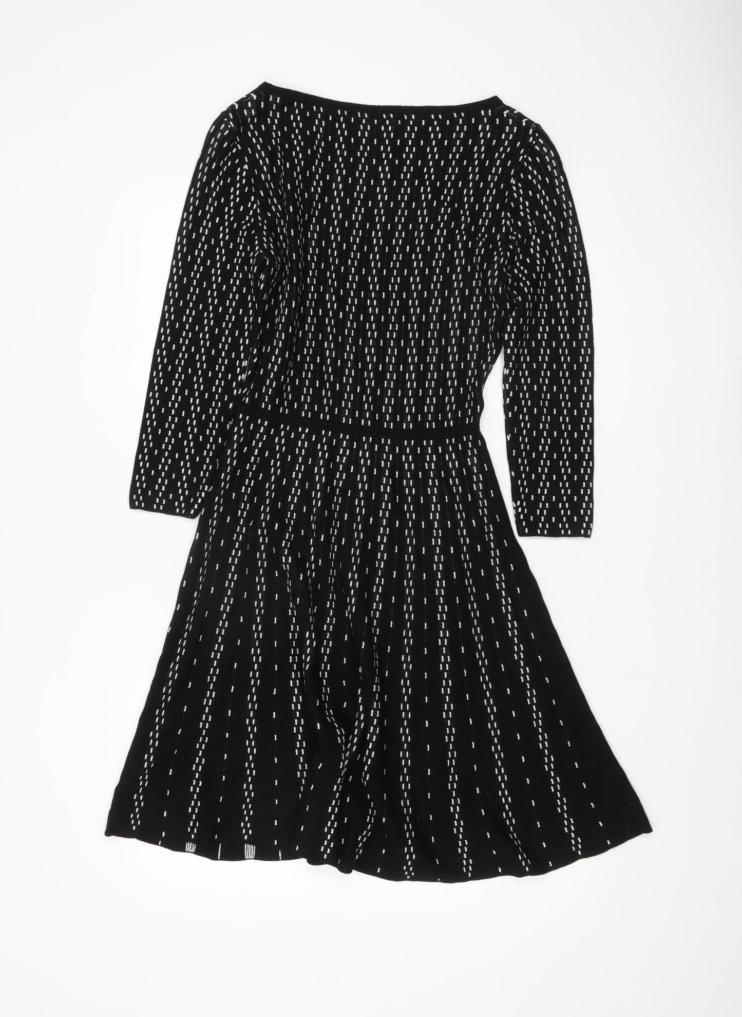 Monsoon Women A-Line Black Striped Dress S