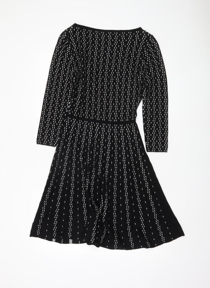 Monsoon Women A-Line Black Striped Dress S
